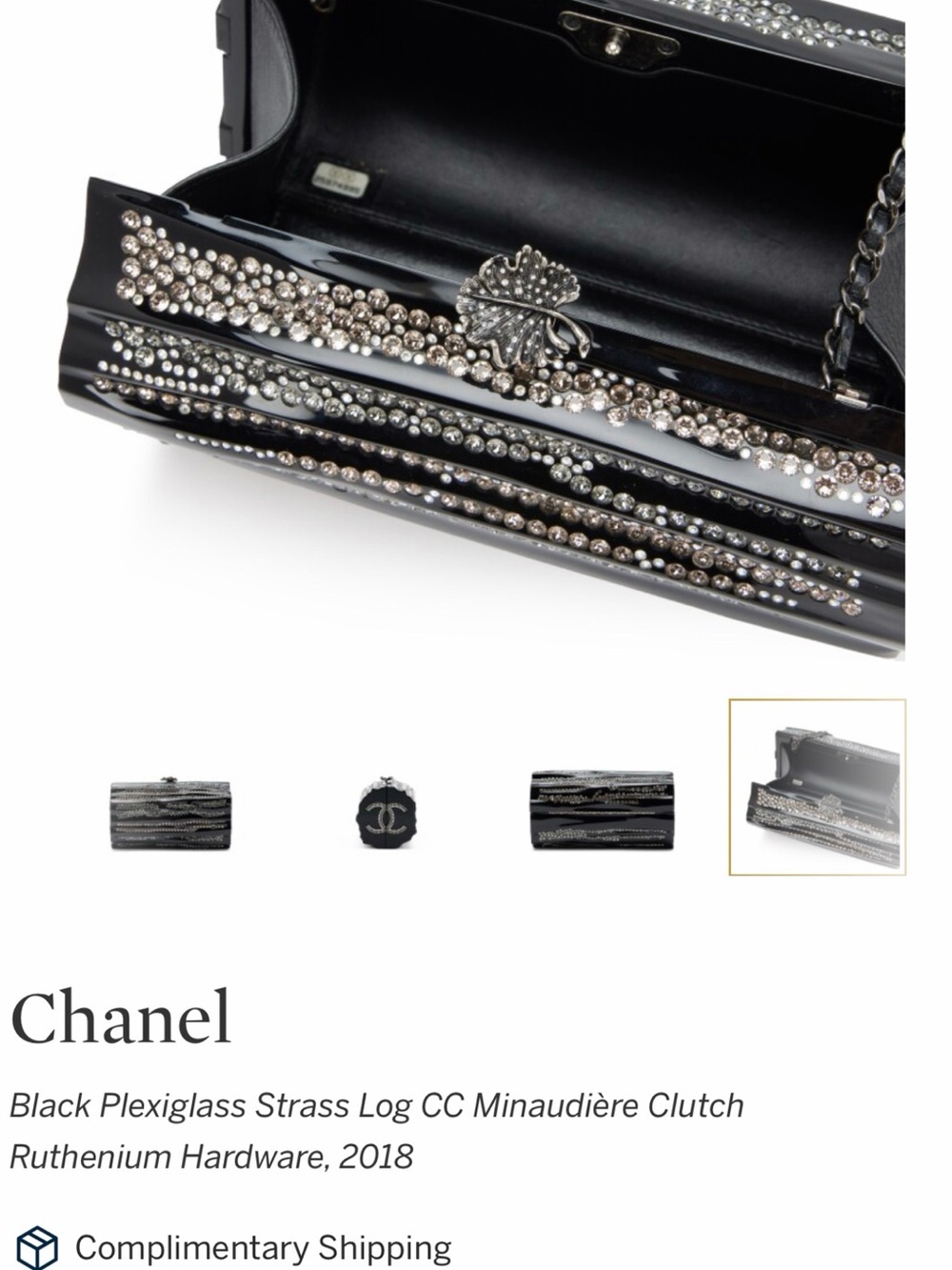 Chanel Black Plexiglass Strass Log CC Minaudière Clutch, 2018 rate - Picture 5 of 16